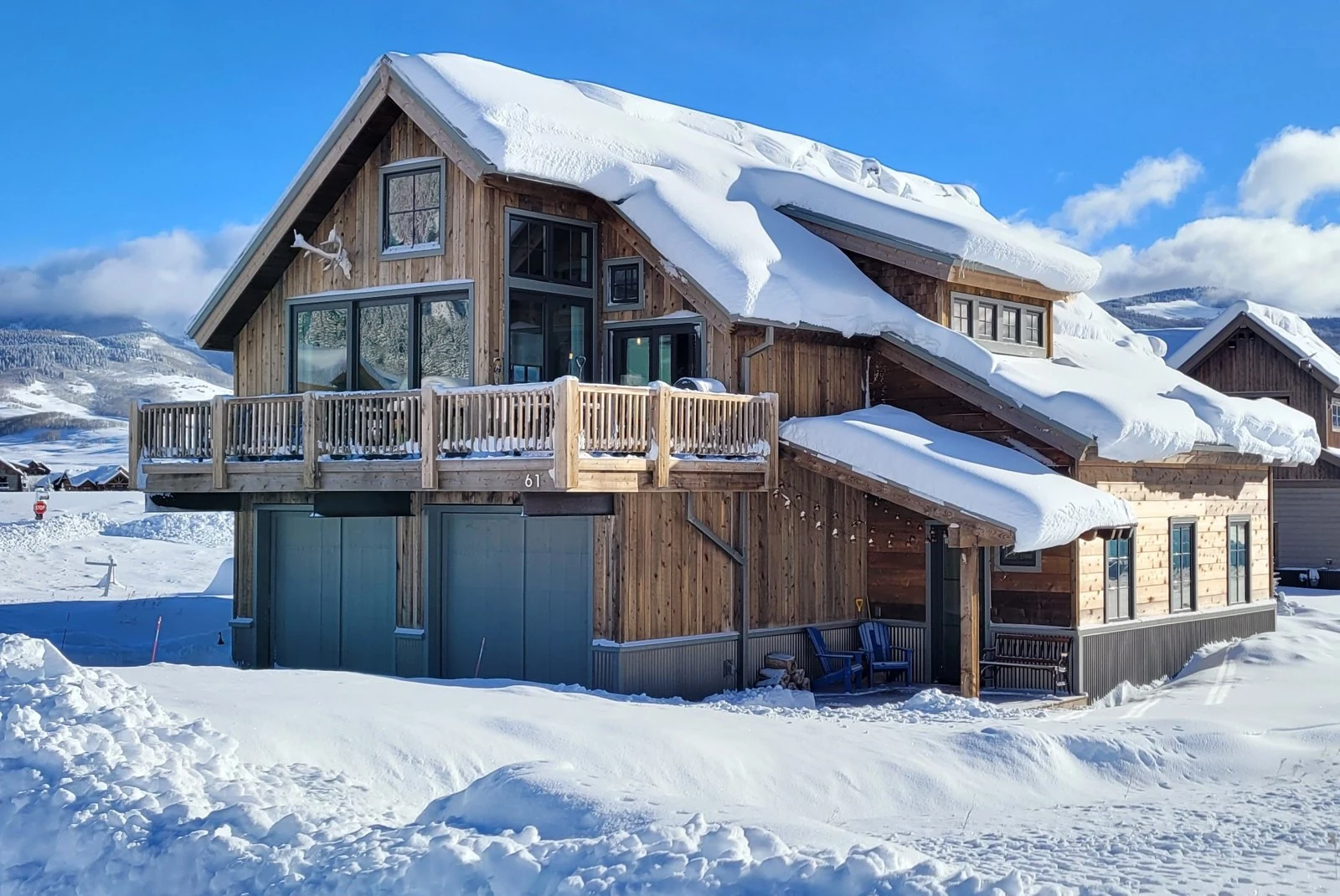 Timber home exterior in winter