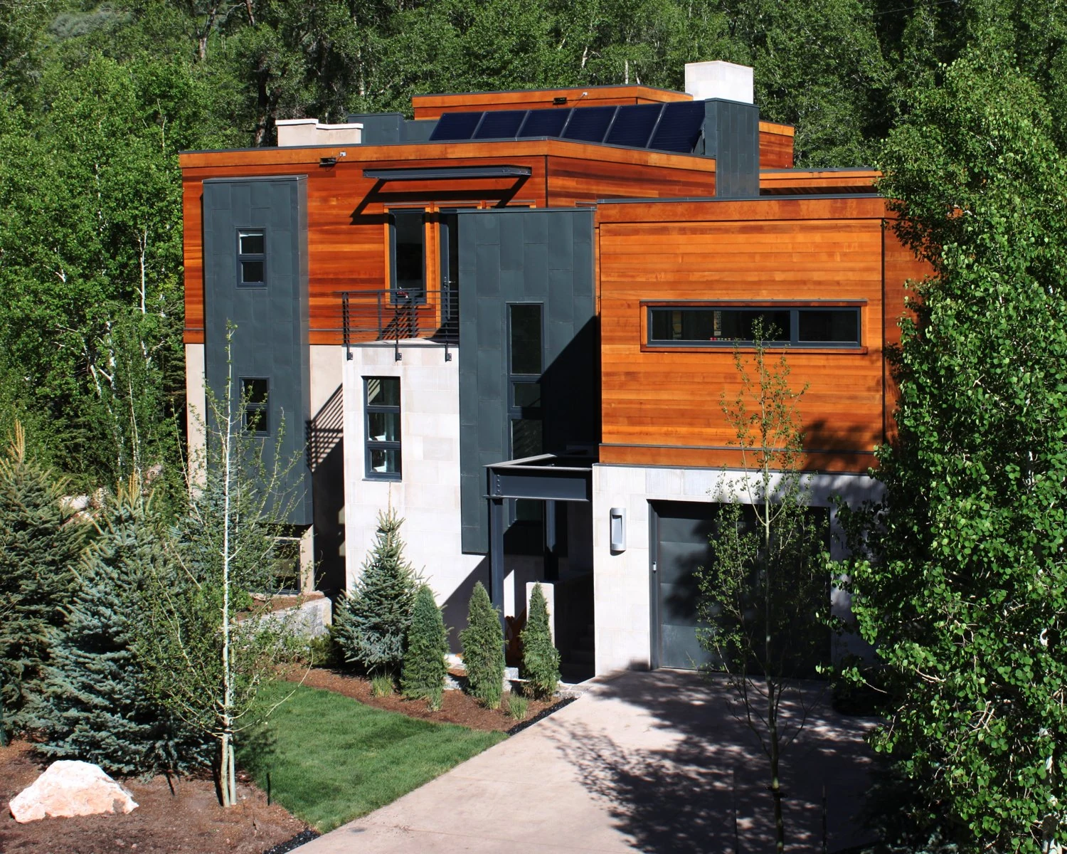 Wood-and-stone residential exterior